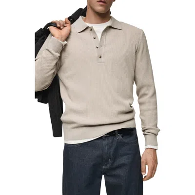 Mango Rib Polo Sweater In Beige