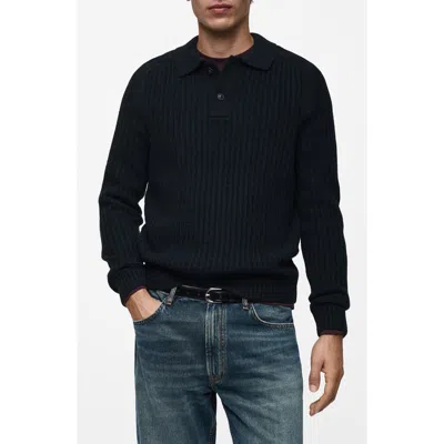 Mango Rib Polo Sweater In Dark Navy