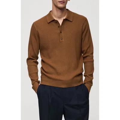 Mango Rib Polo Sweater In Medium Brown