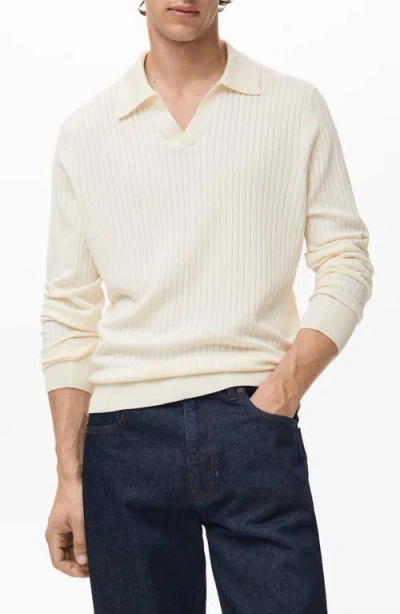 Mango Rib Polo Sweater In Neutral