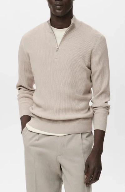 Mango Rib Quarter Zip Sweater In Neutral
