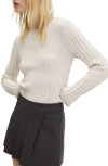 Mango Cable-knit Sweater With Shoulder Pads Ecru In Sand