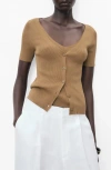 Mango Rib Short Sleeve Cardigan In Multi