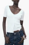 Mango Rib Short Sleeve Cardigan In White