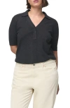 Mango Rib Short Sleeve Polo Sweater In Black
