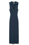 Mango Lapel Knitted Midi Dress Dark Navy In Dark Navy