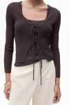 Mango Rib Tie Front Cotton Blend Cardigan In Brown