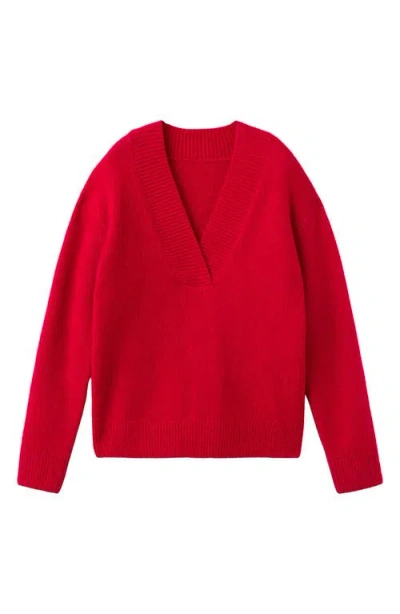 Mango Rib Trim V-neck Sweater In Red