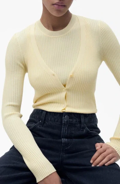 Mango Rib V-neck Cardigan In Pastel Yellow