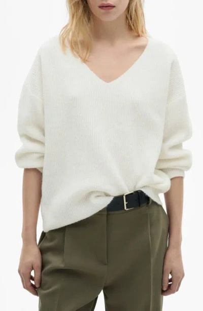 Mango Rib V-neck Sweater In Ecru
