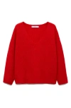 Mango Rib V-neck Sweater In Red