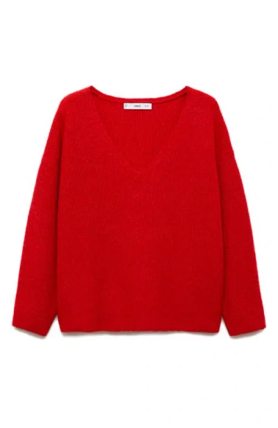 Mango Rib V-neck Sweater In Red