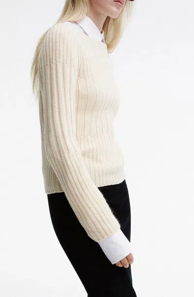 Mango Ribbed Boat Neck Sweater In White
