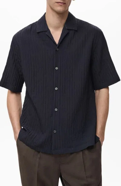 Mango Ribbed Camp Shirt In Black