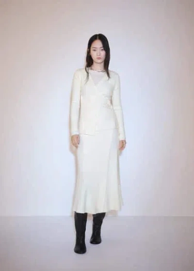 Mango Ribbed Cardigan With Buckle Ecru
