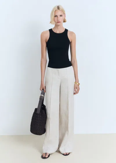 Mango Ribbed Cotton-blend Top Black