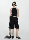Mango Ribbed Cotton-blend Top Black