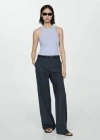 Mango Ribbed Cotton-blend Top Sky Blue