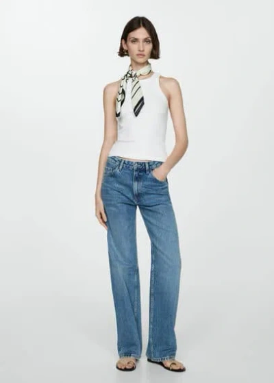 Mango Ribbed Cotton-blend Top White In White