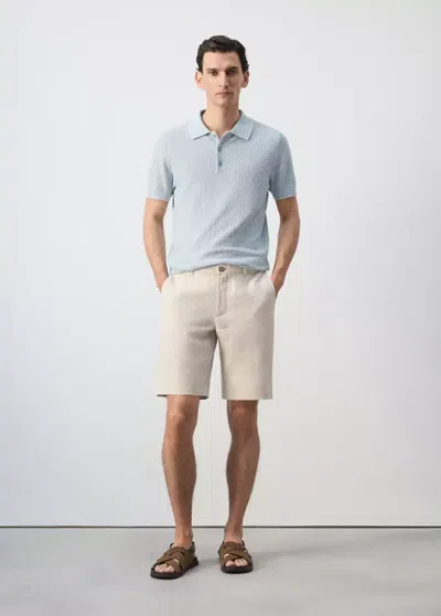 Mango Ribbed Cotton-linen-blend Polo In Sky Blue
