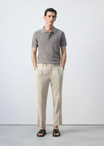 Mango Ribbed Cotton-linen-blend Polo In Navy