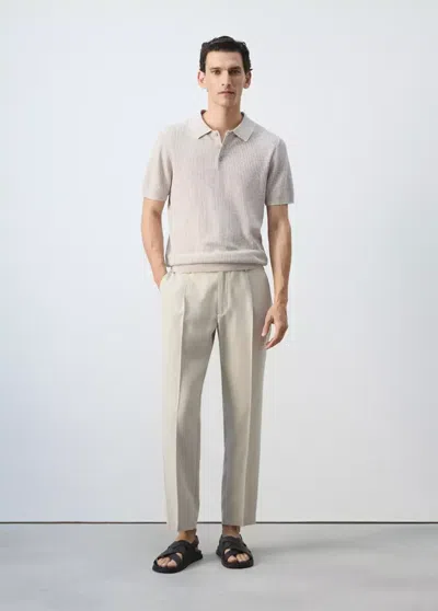 Mango Ribbed Cotton-linen-blend Polo In Sand