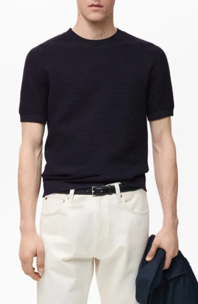 Mango Ribbed Fine Cotton Knit T-shirt In Night Blue