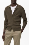 Mango Ribbed Full Button Cardigan In Green