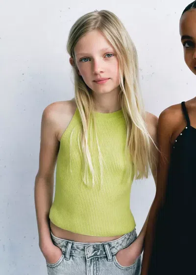 Mango Kids' Ribbed Halter Top In Neon Yellow