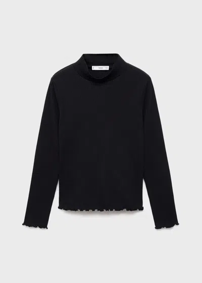 Mango Kids' Ribbed High Neck T-shirt Black