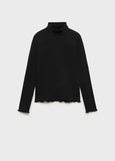 Mango Kids' Ribbed High Neck T-shirt Black