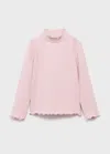 Mango Kids' Ribbed High Neck T-shirt Pink