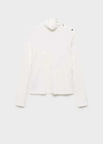 Mango Ribbed Knit Button-down T-shirt Off White
