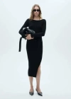 Mango Ribbed Knit Dress Black In Noir
