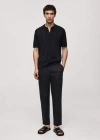 Mango Ribbed Knit Polo Shirt Dark Navy In Bleu Marine Foncé