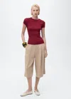 Mango Ribbed Knit Short-sleeve Jumper Red In Burgundy