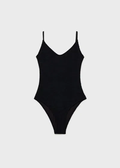 Mango Ribbed Knit Straps Swimsuit Black