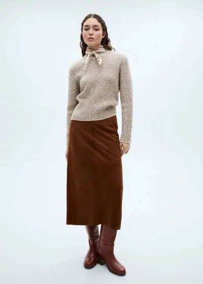 Mango Rib-knit Sweater With Perkins Neck In Light/pastel Grey