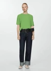 Mango Ribbed Knit T-shirt Green In Vert