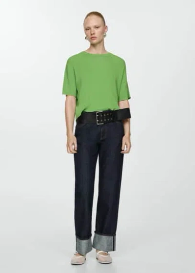 Mango Ribbed Knit T-shirt Green In Vert
