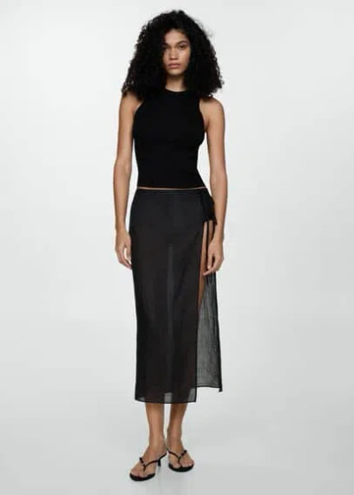 Mango Ribbed Knit Top Black