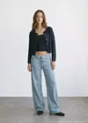 Mango Ribbed Knit Top In Blue