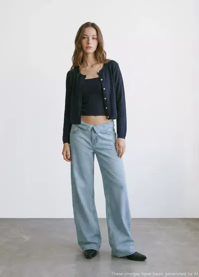 Mango Ribbed Knit Top In Blue