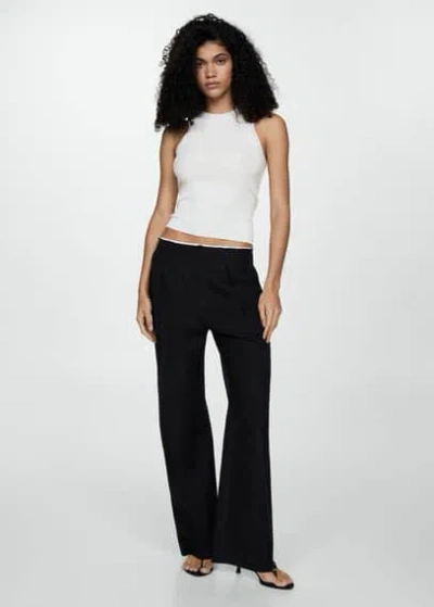 Mango Ribbed Knit Top Ecru