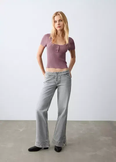 Mango Ribbed Knit T-shirt In Pink