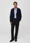 Mango Relaxed Cotton Cardigan In Bleu Marine Foncé
