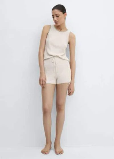 Mango Ribbed Pyjama Top Ecru In White