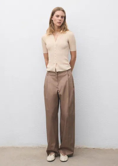 Mango Polo En Jersey Côtelé Avec Col Chemise Écru - Femme - Xl -  In Sand