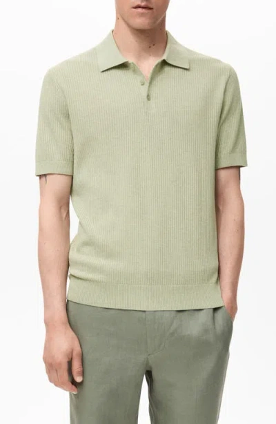 Mango Ribbed Polo Sweater In Green