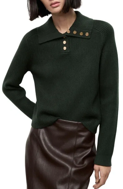 Mango Ribbed Polo Sweater In Green